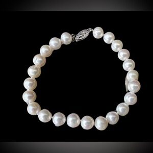 🔥Authentic 14k White Gold White Cultured Freshwater Pearl Bracelet 7”